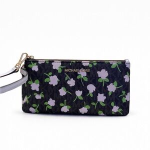 Michael Kors Brown Wristlet with Pink and Green Floral Design